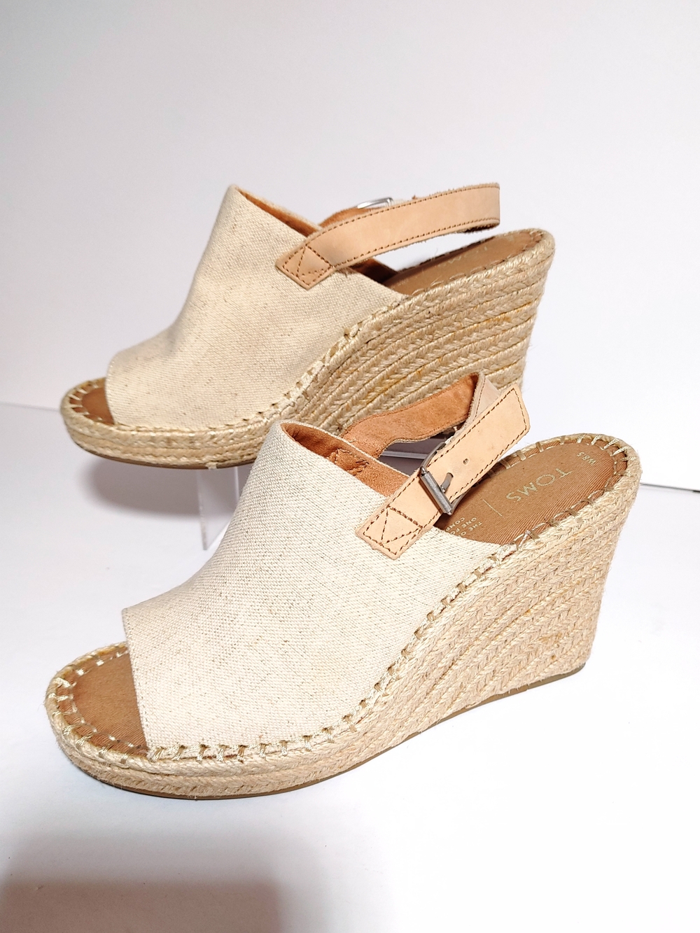 TOMS Monica Women’s Size 8.5 Natural Canvas Espadrille Wedge Slingback Sandals
